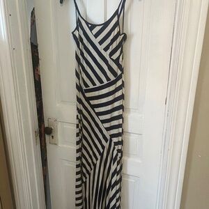 ANTHROPOLOGIE Navy/Grey Striped Form-fitting Maxi